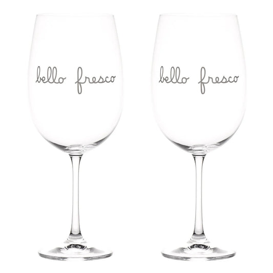 Set di 2 calici vino da degustazione 64 cl  Decoro "bello fresco" serigrafato in colore bianco. In negozio e online su tuttochic.it