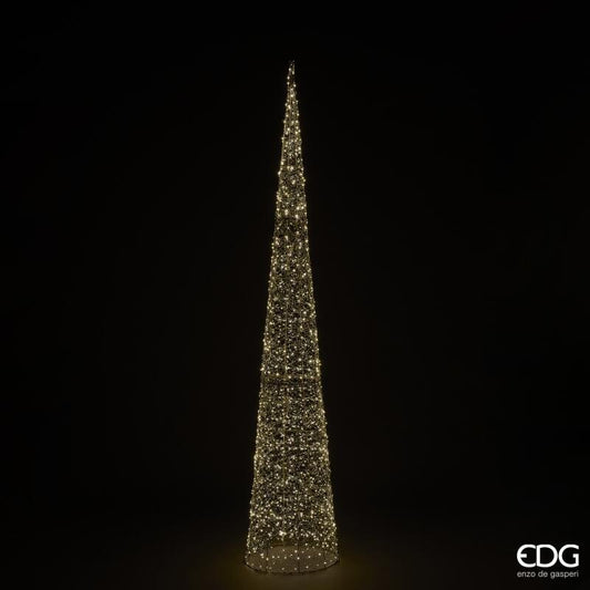 Albero di Natale con 1440 led a forma di cono realizzato in metallo color oro chiaro e decorato con perline diametro cm 40 x 210 h. In negozio e online su tuttochic.it