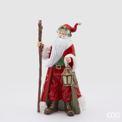 Statuetta Babbo Natale EDG in resina con bastone e lanterna a luce fioca altezza 34 cm   