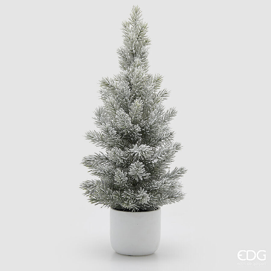 Pino innevato EDG 66 cm con vaso in ceramica bianca
