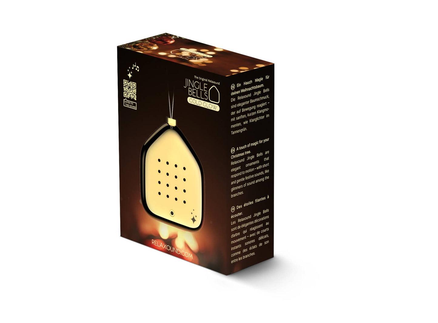 Scatola regalo Relaxound Jingle Bells Gold Glow con grafica festiva e finestra sul decoro dorato