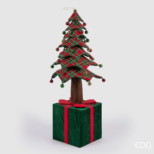 Decoro Pino su pacco alto 150 cm in tessuto di colore rosso e verde, telescopico, da appoggio e da appendere