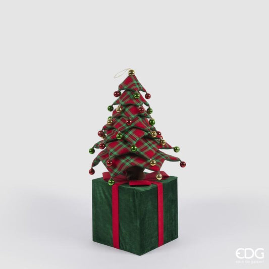 Decoro Pino su pacco alto 150 cm in tessuto di colore rosso e verde, telescopico, da appoggio e da appendere