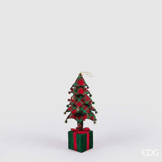 Decoro Pino su pacco alto 70 cm in tessuto di colore rosso e verde, telescopico, da appoggio e da appendere