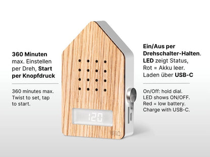 Birdytimer Relaxound in legno di quercia con frontale artigianale.