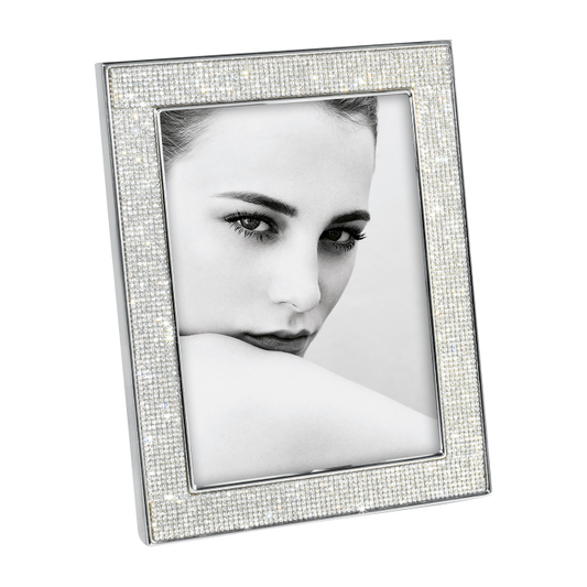 Portafoto Mascagni Casa in metallo lucido con strass – da tavolo, orientabile, retro in velluto – formati 13x18 e 20x25 cm

