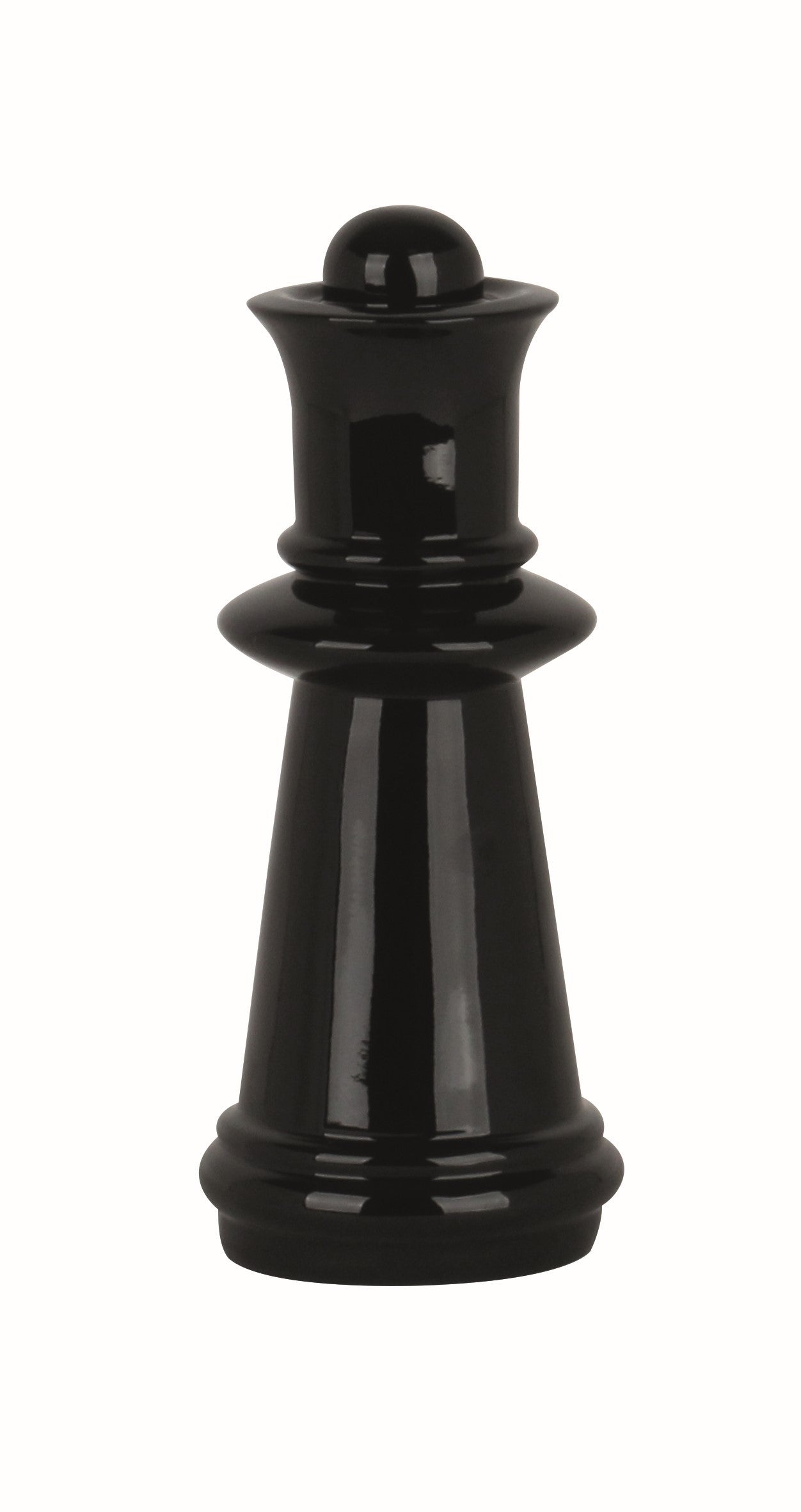 Scultura decorativa a forma di regina degli scacchi in poliresina nero lucido, altezza 38 cm, brand Ambienti Glamour, design moderno per interni, Tutto Chic.