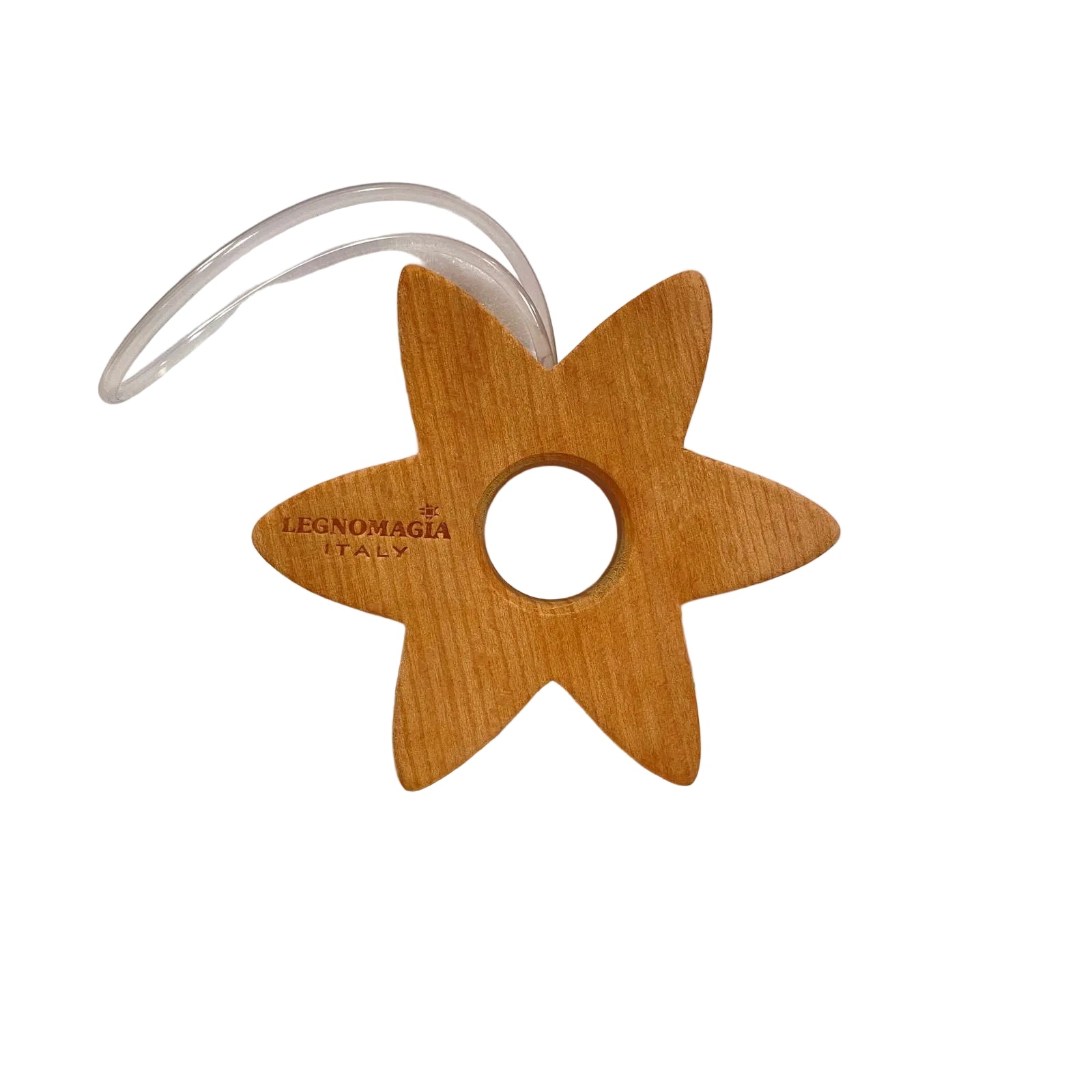 Dosaspaghetti per porzioni da 100 grammi in legno d'acero massello con forma a fiore e laccetto trasparente modello Fiorello di Legnomagia.