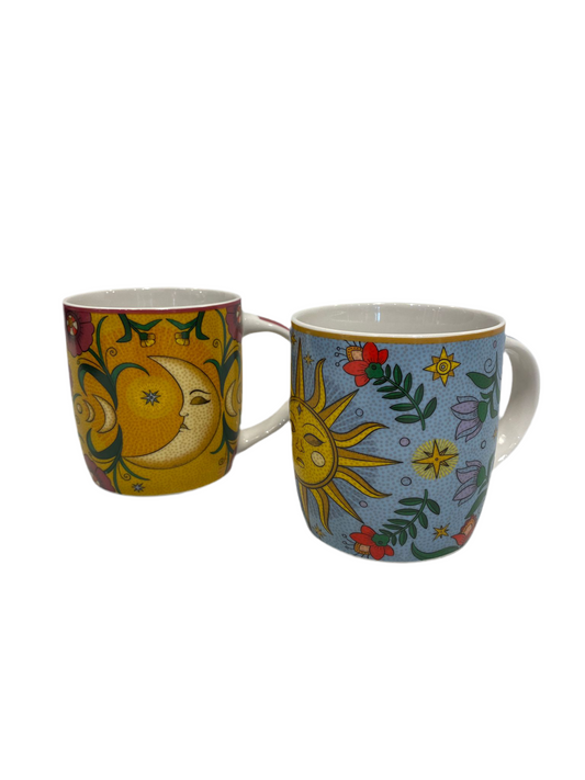 Set 2 tazze mug in porcellana decorata – 350 ml – Rose & Tulipani – collezione Mirabilia – decoro Sole & Luna – con confezione regalo

