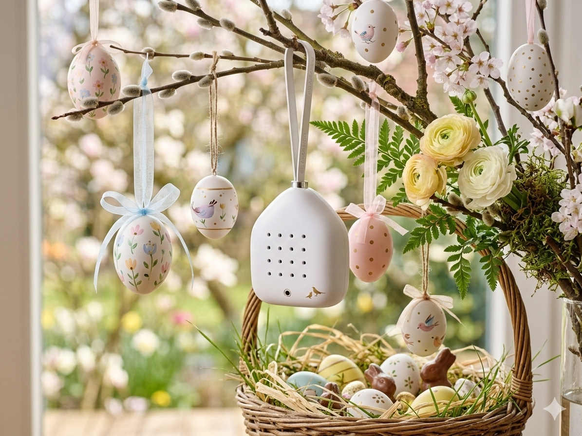 Lily Bells Snowling appesa come decorazione di Pasqua.