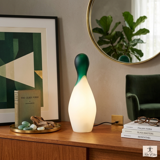 Lampada Birillo Le Cose Nostre, vetro satinato bianco e collo verde. Le Cose Nostre