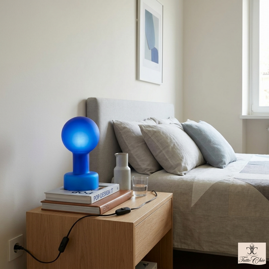 Lampada da tavolo Lampioncella vetro blu satinato anni 90.