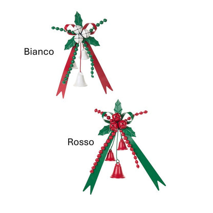 Fiocco in metallo rosso e verde con campane

