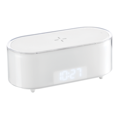 Sveglia - Wireless Charger - La ricarica rapida da 15W del wireless charger garantisce una carica veloce ed efficiente per il tuo dispositivo, mentre la lampada a led ti permette di scegliere tra due livelli di luminosità. Dimensioni: cm 22 x 10 x h 9 - Cavo usb-c incluso. In negozio e online su tuttochic.it