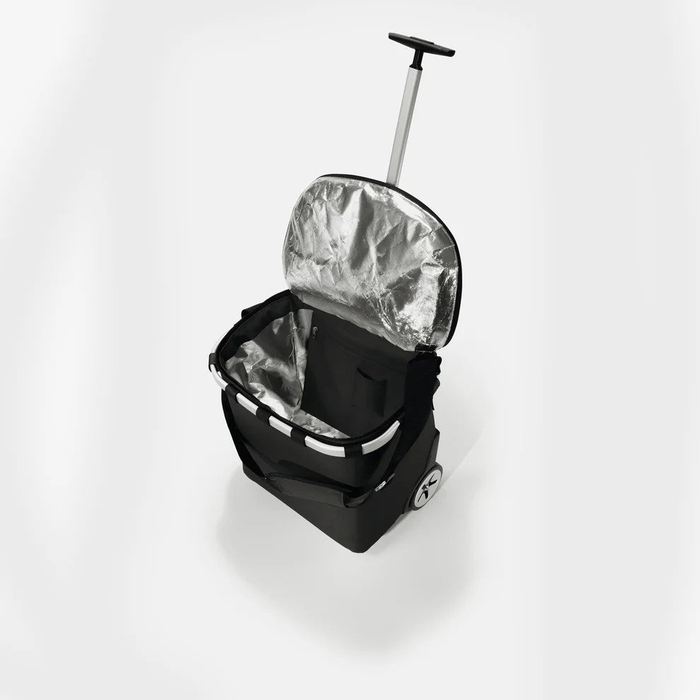 Trolley termico Reisenthel Carrycruiser Iso nero con ruote e manico telescopico.