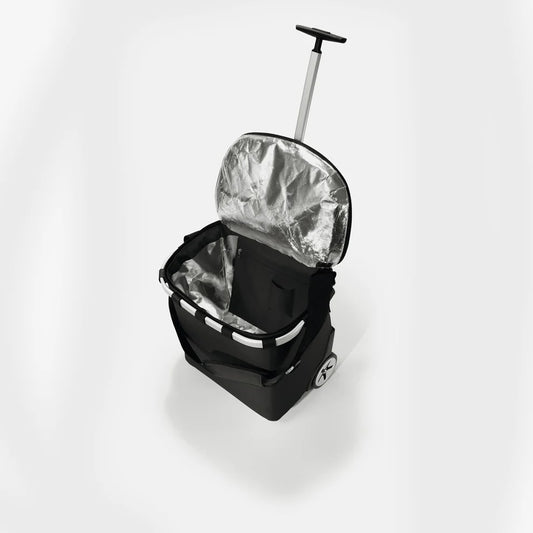 Trolley termico Reisenthel Carrycruiser Iso nero con ruote e manico telescopico.