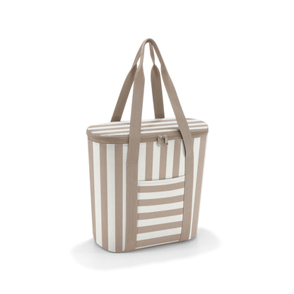 Borsa termica Reisenthel Thermoshopper decoro Summerstripes Coffee a righe marroni.