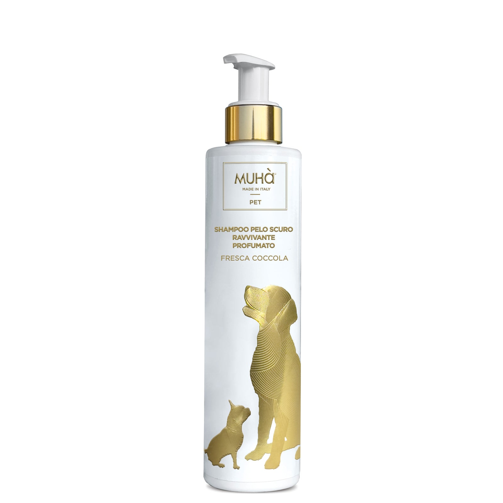 Shampoo specifico per la cura e la bellezza dei manti scuri dei cani, formulato con aloe vera, estratto di papaya, estratto di calendula e infuso di fiori di camomilla.  Quantità: 200 ml.In negozio e online su tuttochic.it