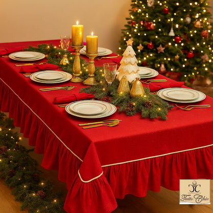 Copritavolo natalizio rosso glitterato rettangolare in cotone L’atelier 17