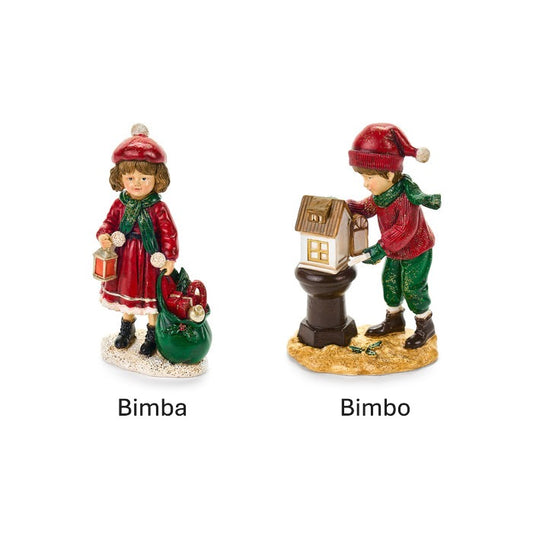Set decorazioni natalizie da appoggio, bimba e bimbo

