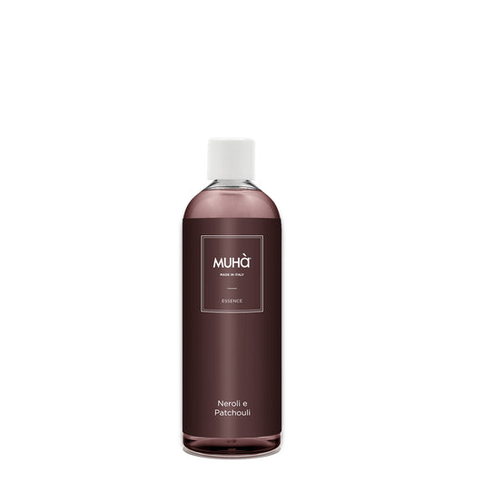 Flacone di ricarica per profumatore ambiente Muhà da 200 ml fragranza Neroli e Patchouli Made in Italy.
