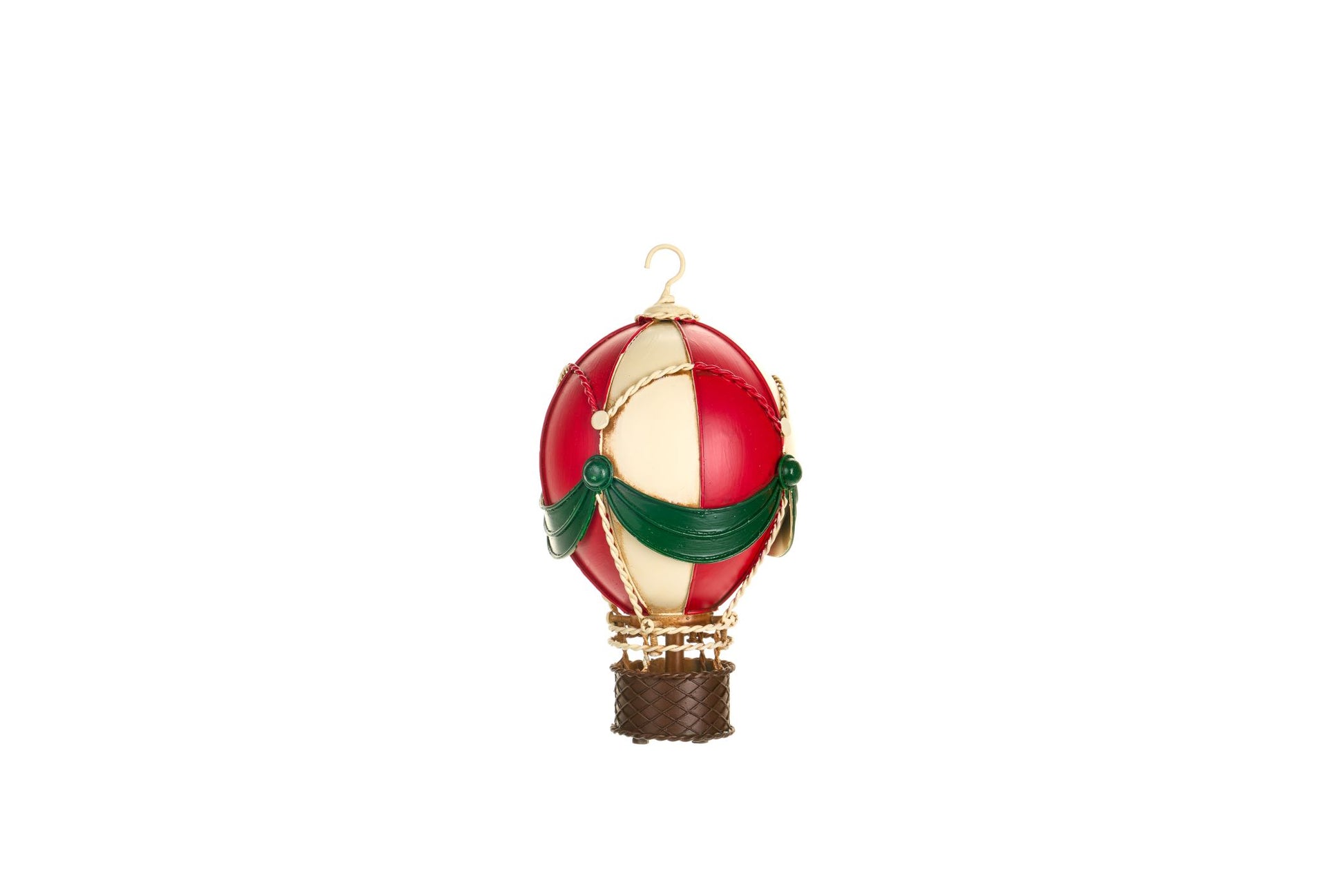Mongolfiera decorativa grande in metallo rosso e crema h 23 cm, collezione Vintage Toys Nuvole di Stoffa, da appendere o poggiare, Tutto Chic.