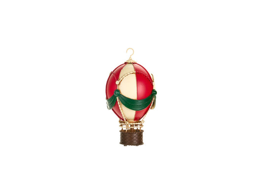 Mongolfiera decorativa grande in metallo rosso e crema h 23 cm, collezione Vintage Toys Nuvole di Stoffa, da appendere o poggiare, Tutto Chic.