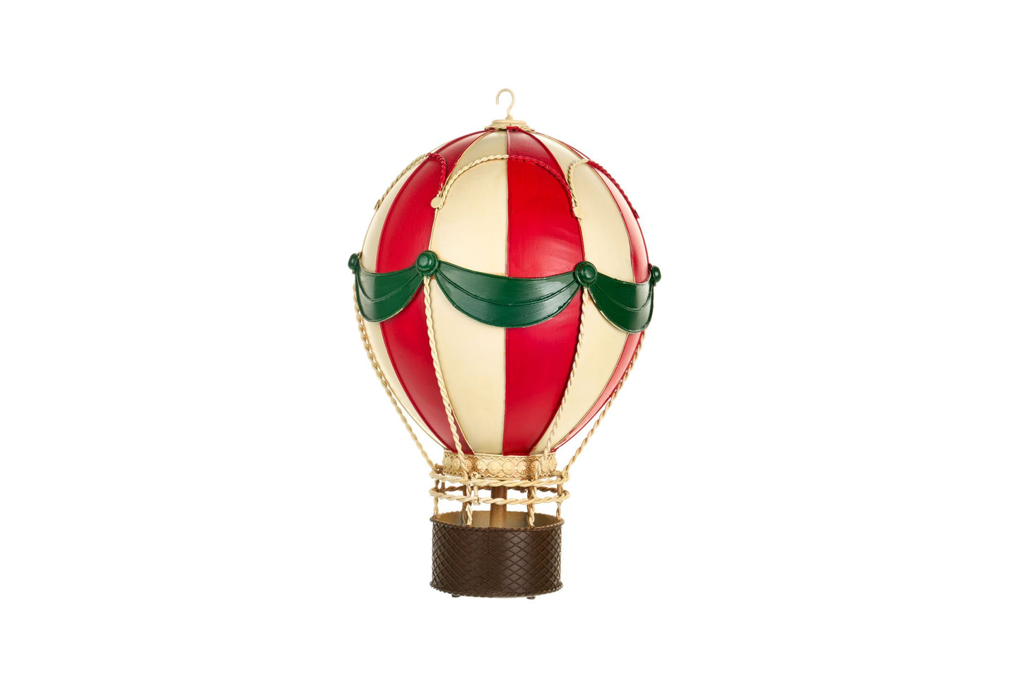 Mongolfiera decorativa extra large in metallo rosso e crema h 47 cm, collezione Vintage Toys Nuvole di Stoffa, da appendere o poggiare, Tutto Chic.