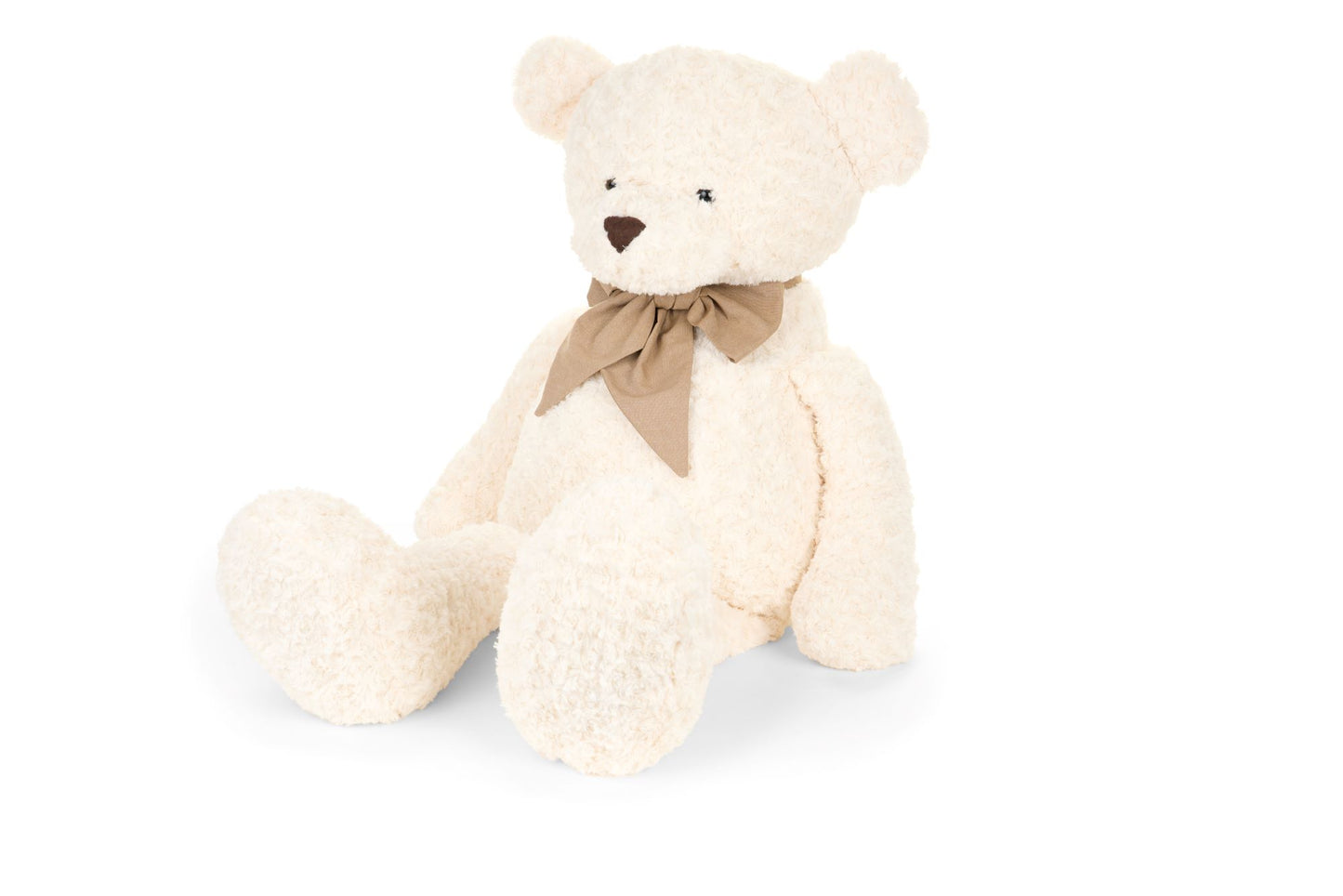 Grande orso di peluche color panna alto 60 cm con fiocco beige al collo, seduto, linea Vintage Toys Nuvole di Stoffa, decorazione di lusso per interni, Tutto Chic.