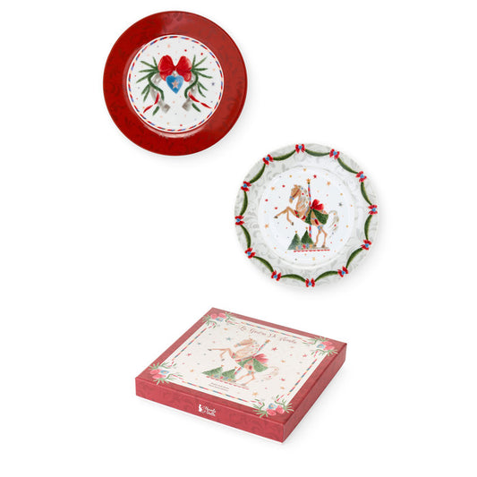 set 2 piatti dolce porcellana decoro natalizio La Giostra di Amelie

