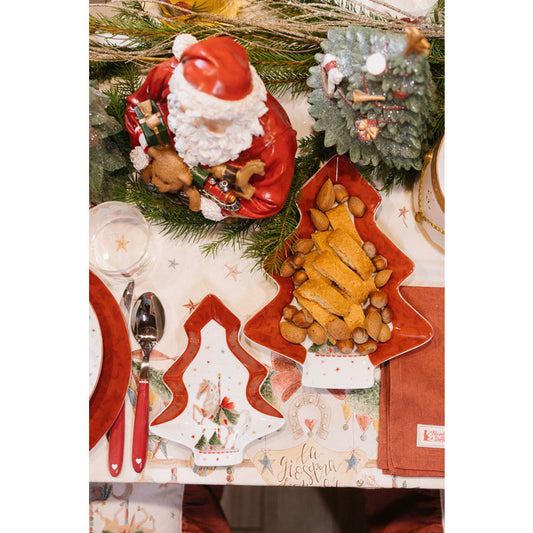piatto sagomato albero 27 cm e 19 cm con decoro natalizio

