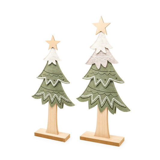 Set 2 alberi in feltro con base in legno
h 32 - 41 cm
