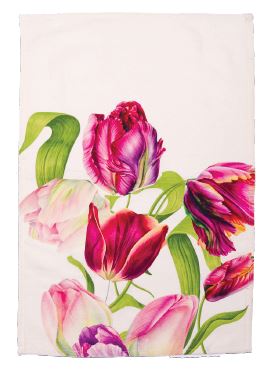 Canovaccio in puro lino con decoro tulipano rosa stampato Il lino, fibra naturale, riciclabile, biodegradabile e anallergico. Dimensioni: cm 70 x 45. In negozio e online su tuttochic.it