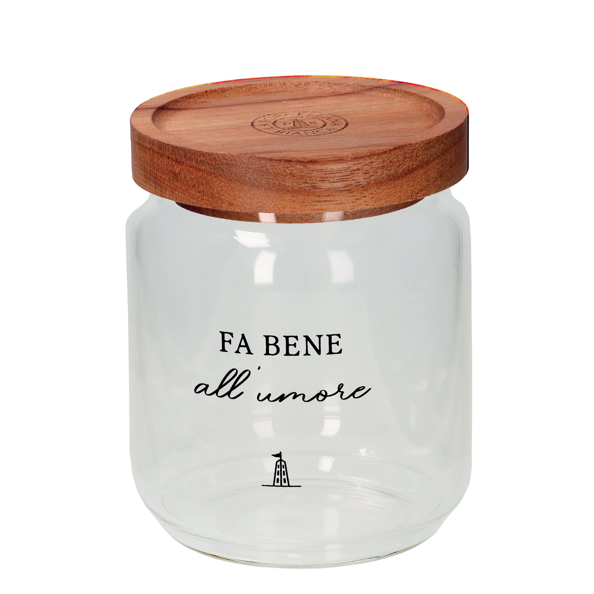Barattolo per zucchero in vetro borosilicato trasparente decorato con tappo ermetico in legno scuro. cm ø 9 x h 10 - 400 ml. In negozio e online su tuttochic.it