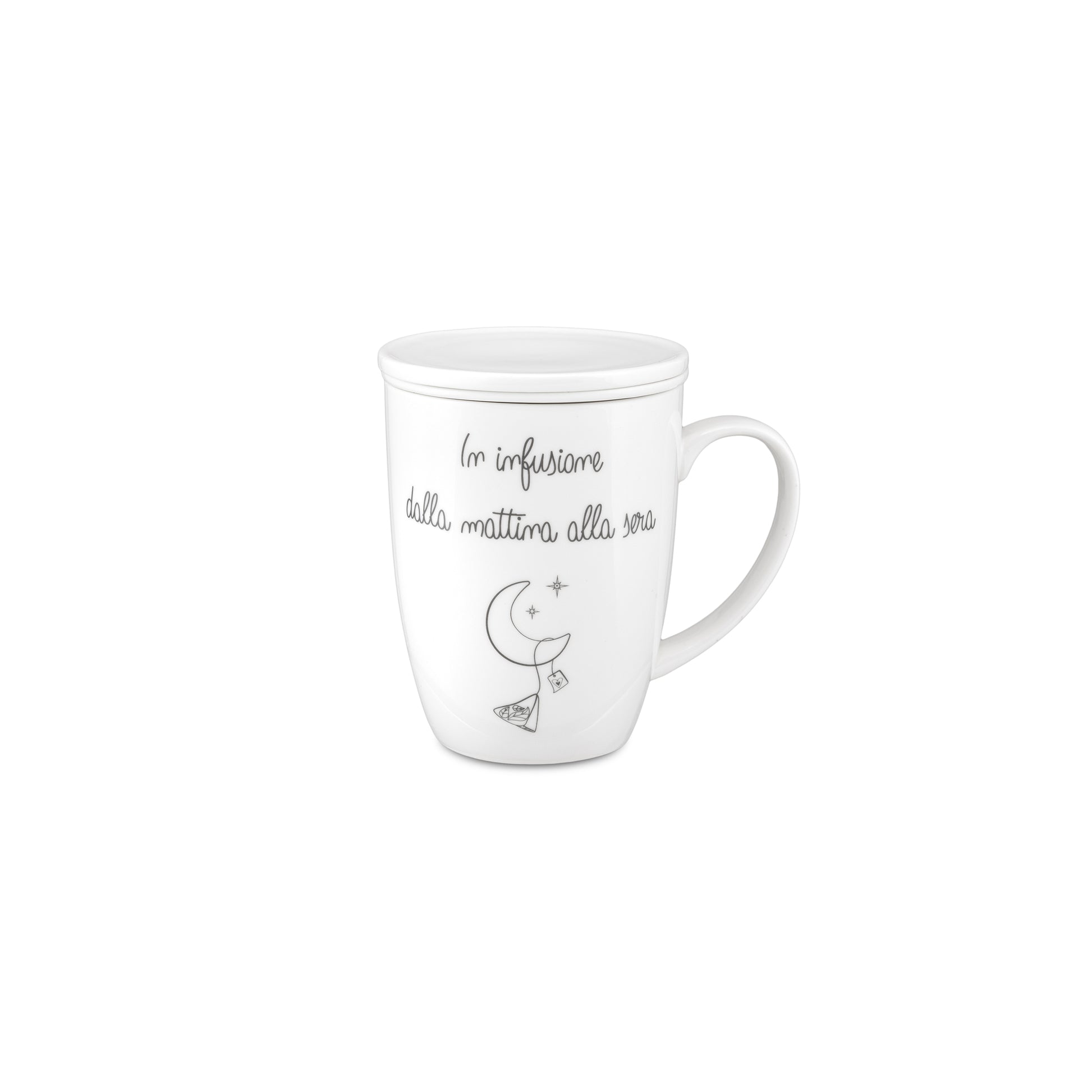 Tisaniera in porcellana bianca con scritta emozionale collezione Gli Onesti.