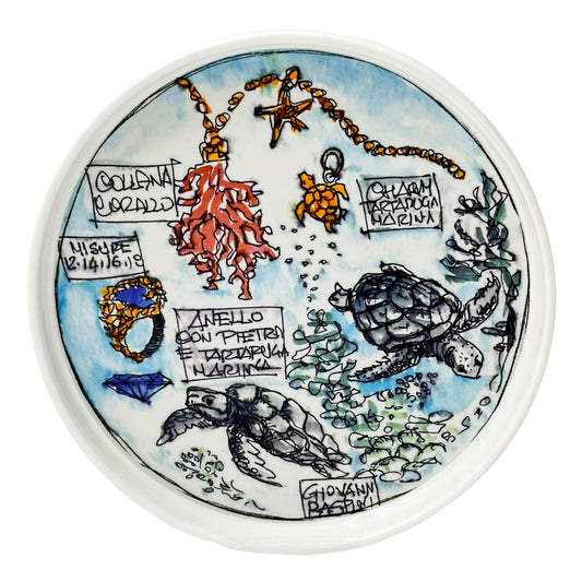 Piattino svuotatasche in porcellana bianca con guscio di tartaruga a rilievo Giovanni Raspini.