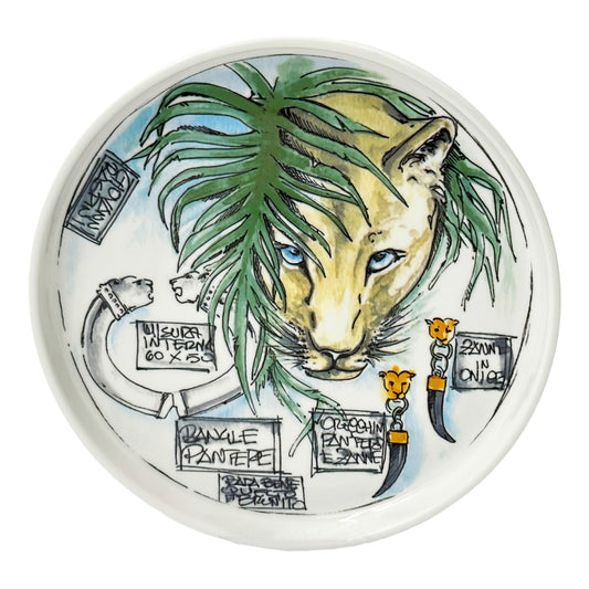 Piattino svuotatasche in porcellana bianca con pantera a rilievo di Giovanni Raspini