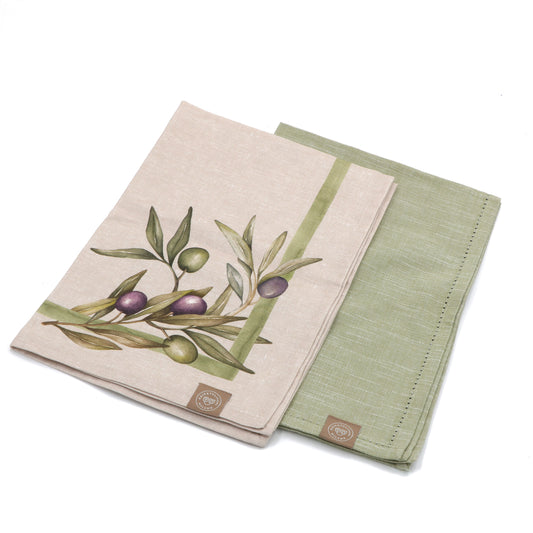 Set 2 strofinacci da cucina in cotone 50x70 cm – decoro olive – collezione Olyvia – Rose & Tulipani

