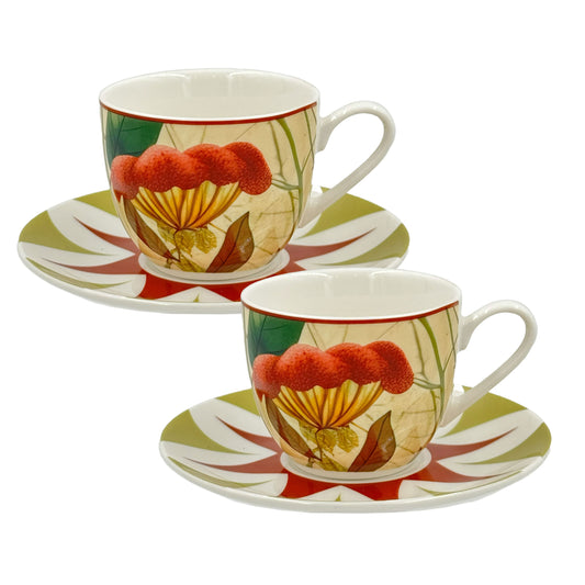 Set di 2 tazzine da caffè con piattino in porcellana decorata