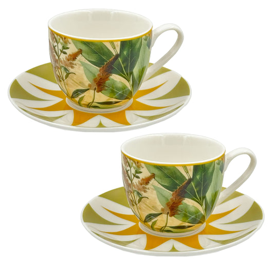 Set di 2 tazzine da caffè con piattino in porcellana decorata