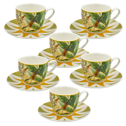 Set di 6 tazzine da caffè con piattino in porcellana decorata contenuta in un abbinato astuccio. Capacità: 90 ml Rose e Tulipani
