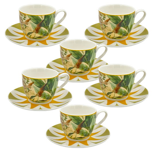 Set di 6 tazzine da caffè con piattino in porcellana decorata contenuta in un abbinato astuccio. Capacità: 90 ml Rose e Tulipani