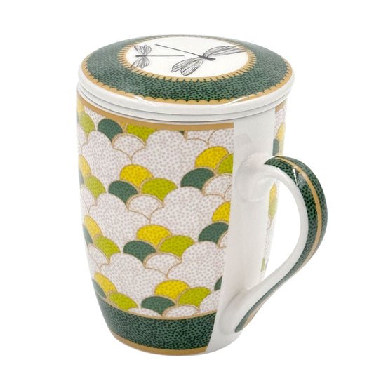 Tisaniera in porcellana decorata Libellula – Rose & Tulipani – collezione Mirabilia – 300 ml con coperchio e confezione regalo

