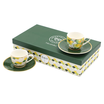 Set 6 tazzine da caffè con piattino – 90 ml – porcellana decorata – Rose & Tulipani – collezione Mirabilia – con confezione regalo


