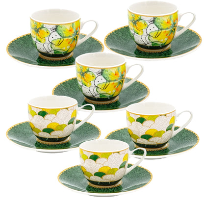 Set 6 tazzine da caffè con piattino – 90 ml – porcellana decorata – Rose & Tulipani – collezione Mirabilia – con confezione regalo

