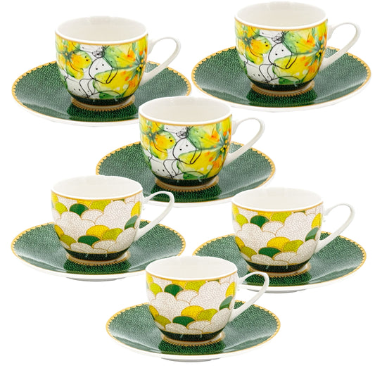 Set 6 tazzine da caffè con piattino – 90 ml – porcellana decorata – Rose & Tulipani – collezione Mirabilia – con confezione regalo

