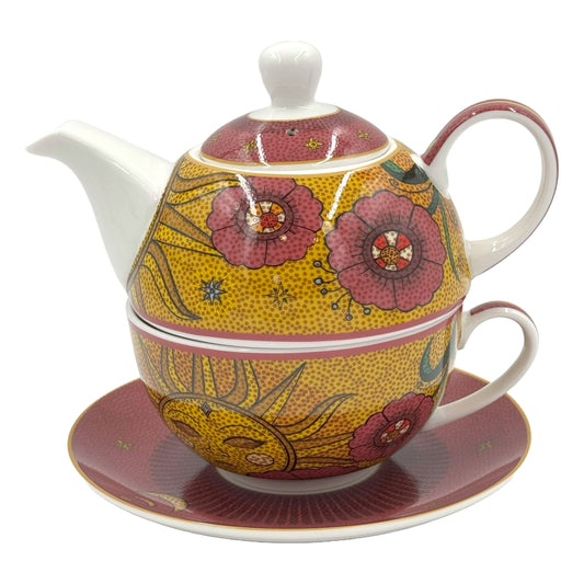 Set Tea for One in porcellana decorata – 400 ml – Rose & Tulipani – collezione Mirabilia – decoro Sole & Luna – con confezione regalo

