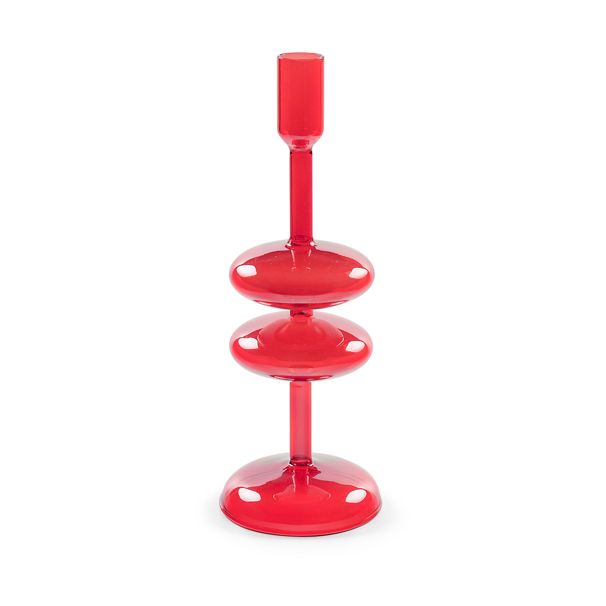 "Soffusi" Portacandela rosso M è un'elegante creazione artistica di vetro borosilicato soffiato a bocca. Irregolarità e imperfezioni non sono considerati difetti ma caratteristiche tipiche di questa lavorazione. Dimensioni: Ø 10.5 x 29 h cm