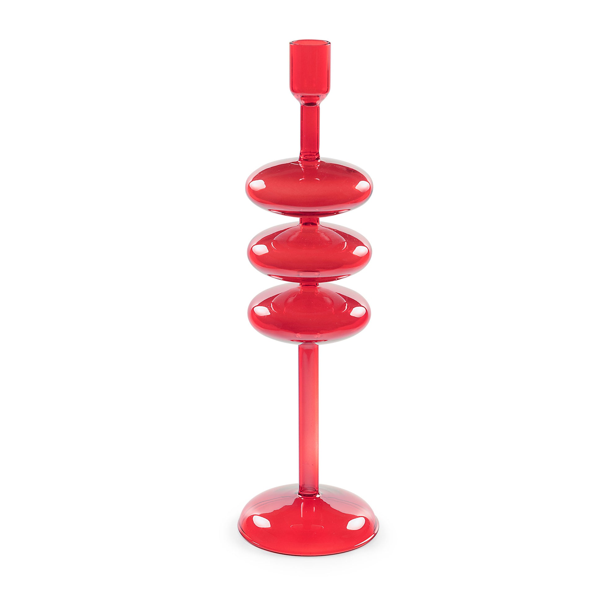 "Soffusi" Portacandela rosso L è un'elegante creazione artistica di vetro borosilicato soffiato a bocca. Irregolarità e imperfezioni non sono considerati difetti ma caratteristiche tipiche di questa lavorazione. Dimensioni: Ø 10.5 x 36 h cm