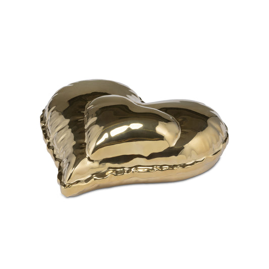 oggetto decorativo cuore oro in ceramica da appoggio o da appendere
